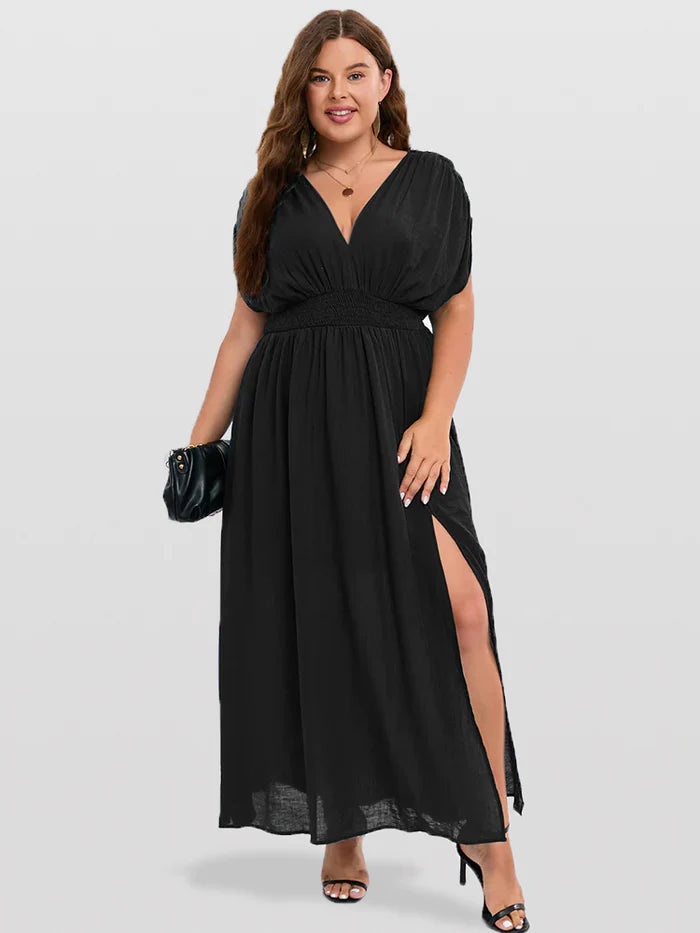Dahlia - V-Neck Sleeve Ruched Split Pocket Maxi Dress