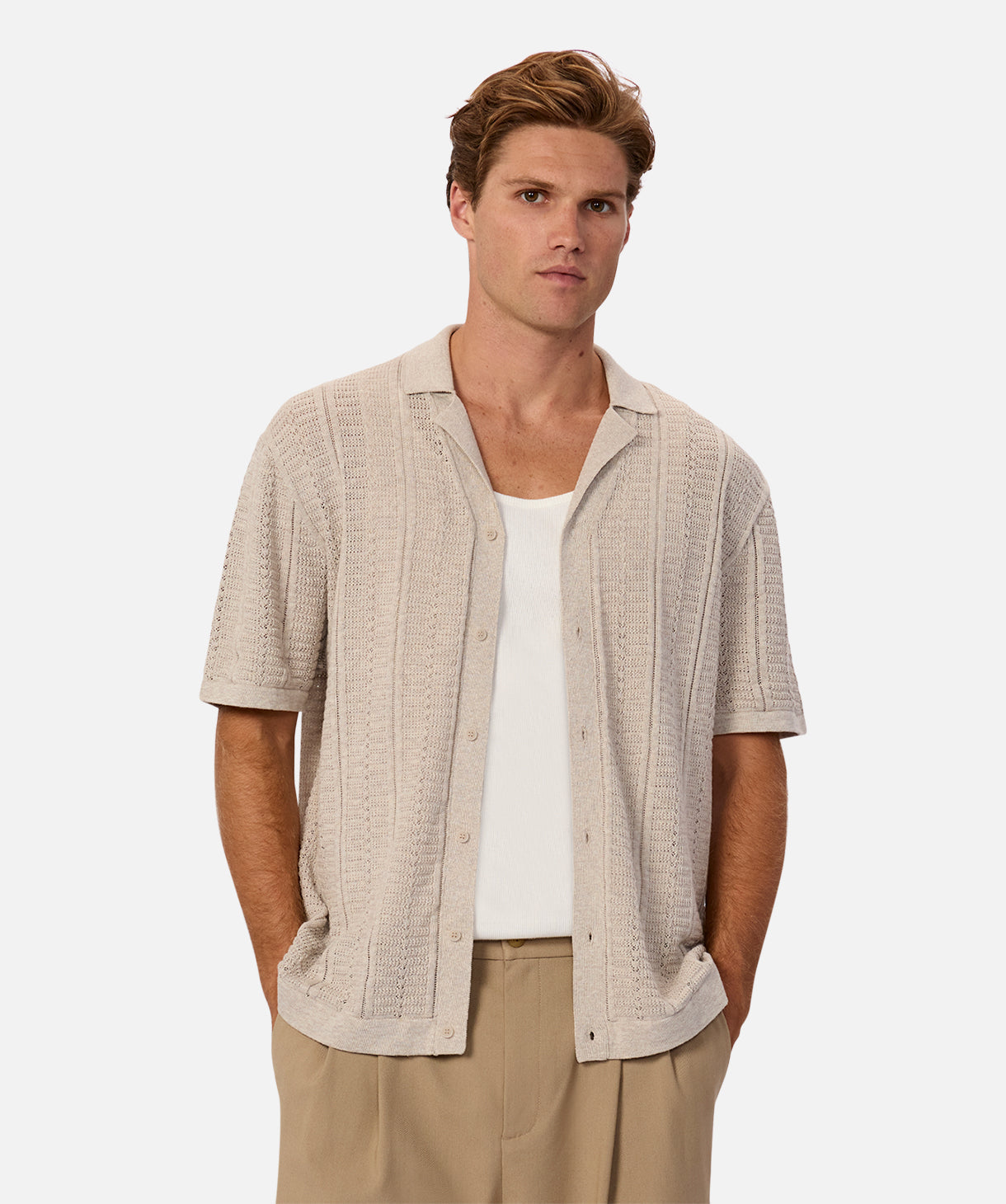 Noah- Short Sleeve Beige Shirt