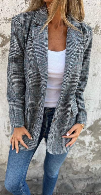 Elaina - Stylish Checked Winter Blazer