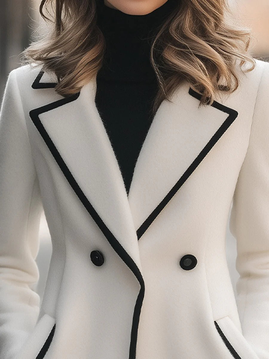 Chelsea - Double-Breasted White Coat with Black Trim