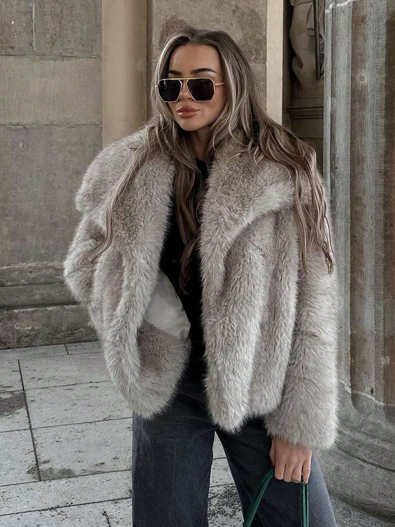 Faux Fur Long Sleeve Coat