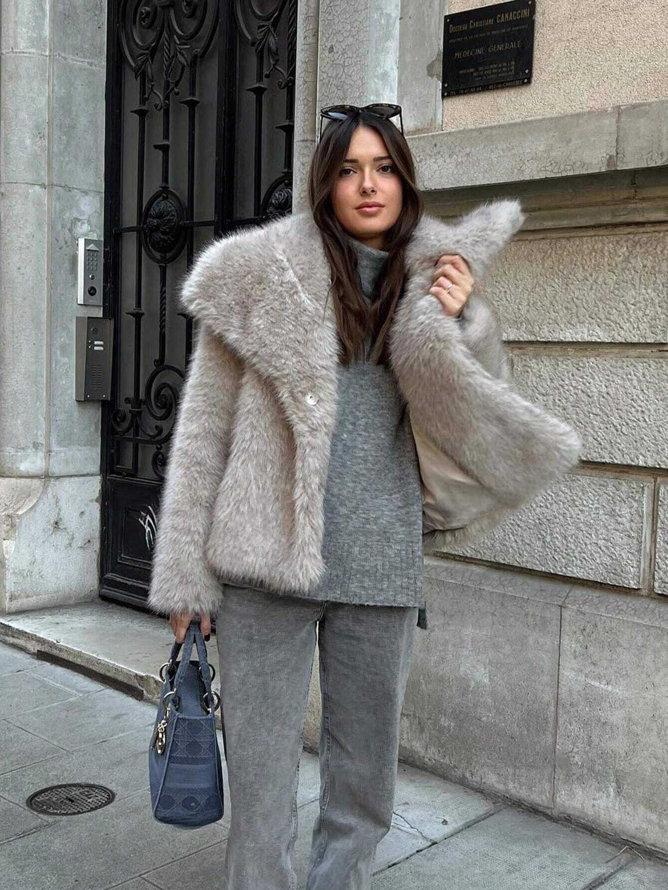 Faux Fur Long Sleeve Coat