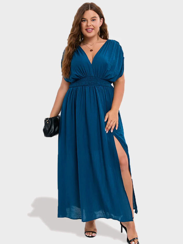 Dahlia - V-Neck Sleeve Ruched Split Pocket Maxi Dress