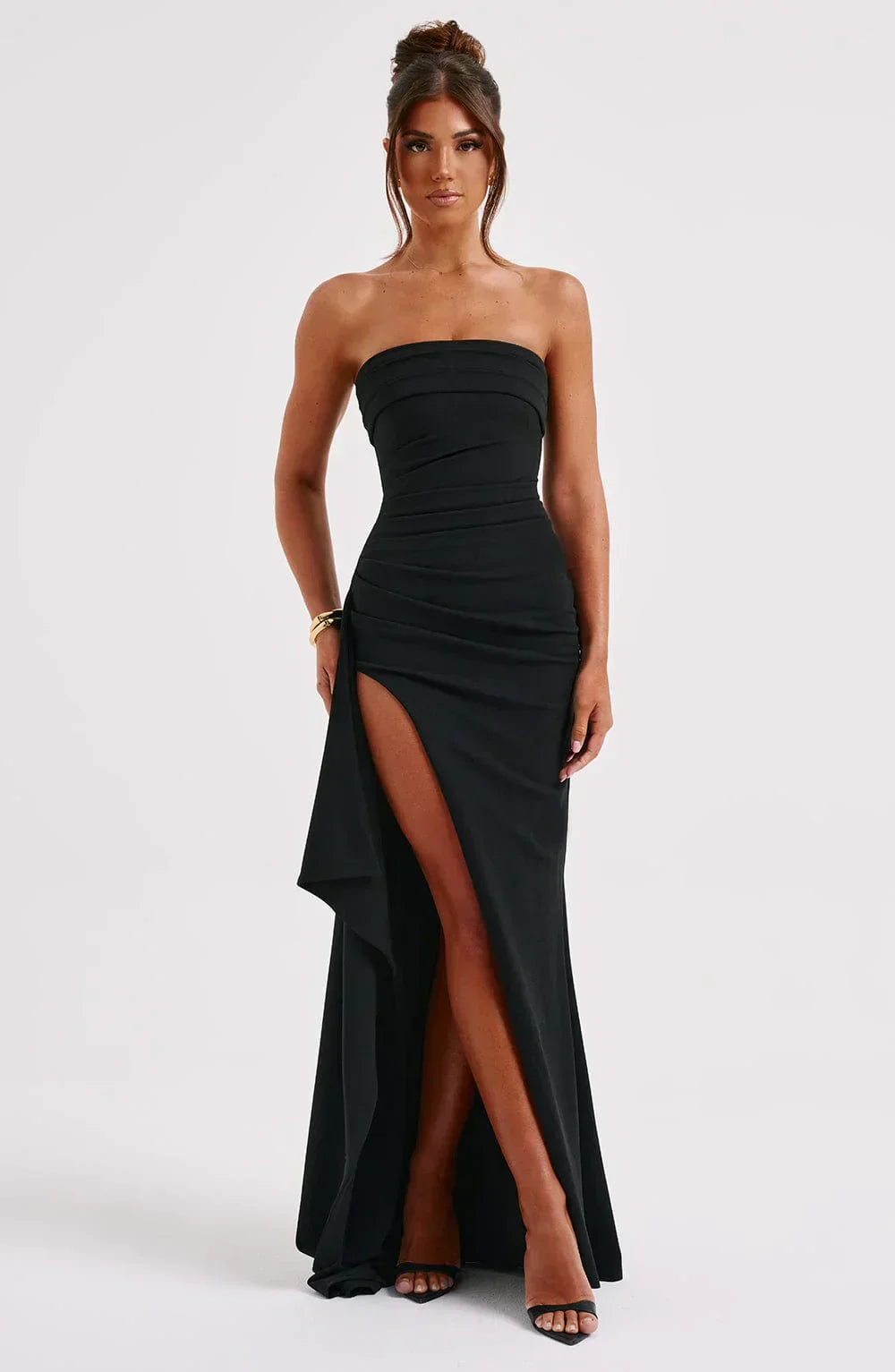 Selene – Strapless Drape Slit Gown