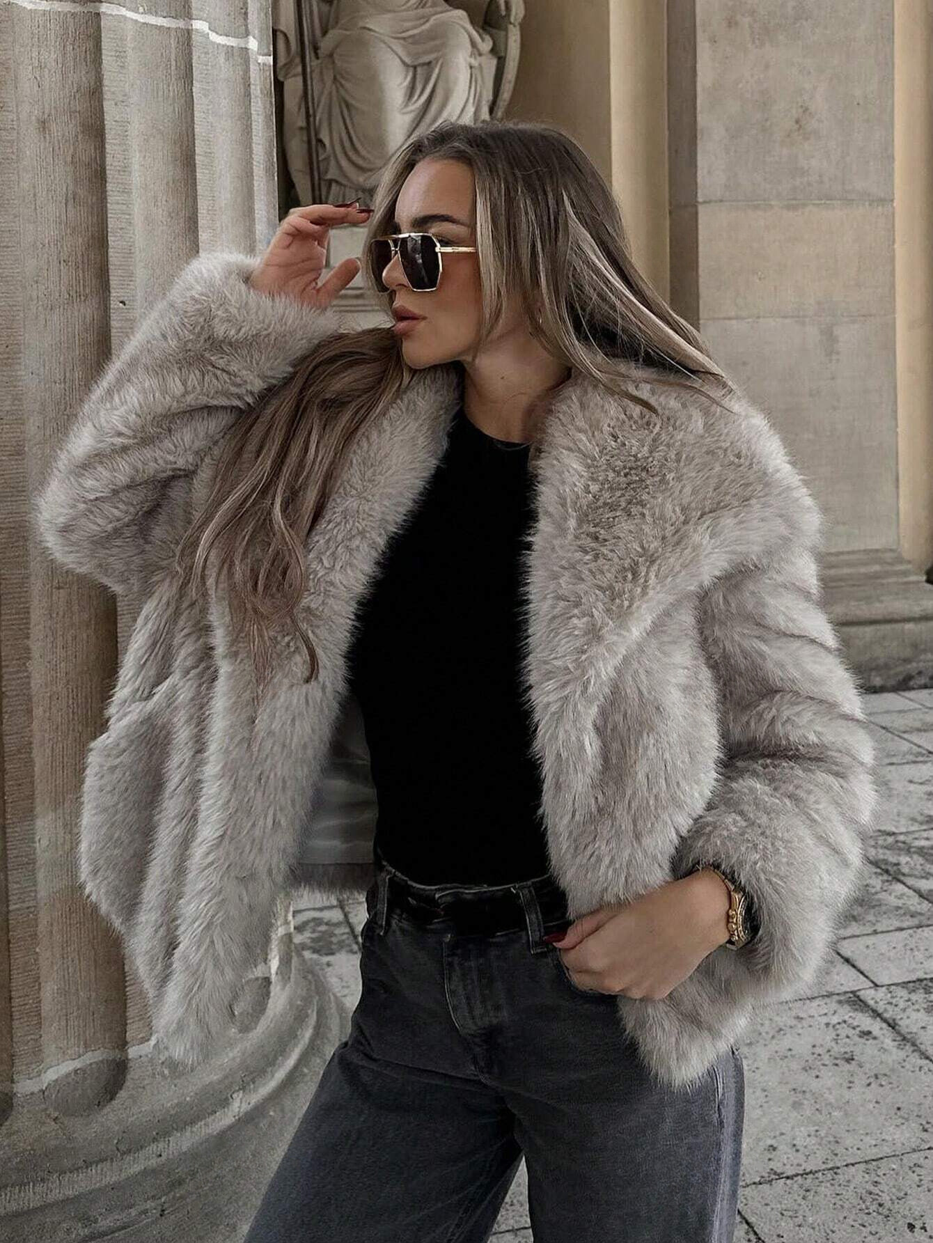 Faux Fur Long Sleeve Coat