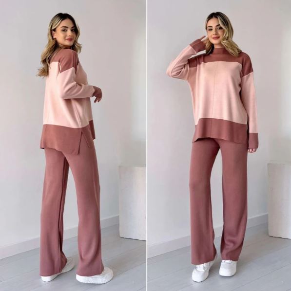 Marie - Wenja Round Neck Top and Wide Leg Trousers 2 Piece Set