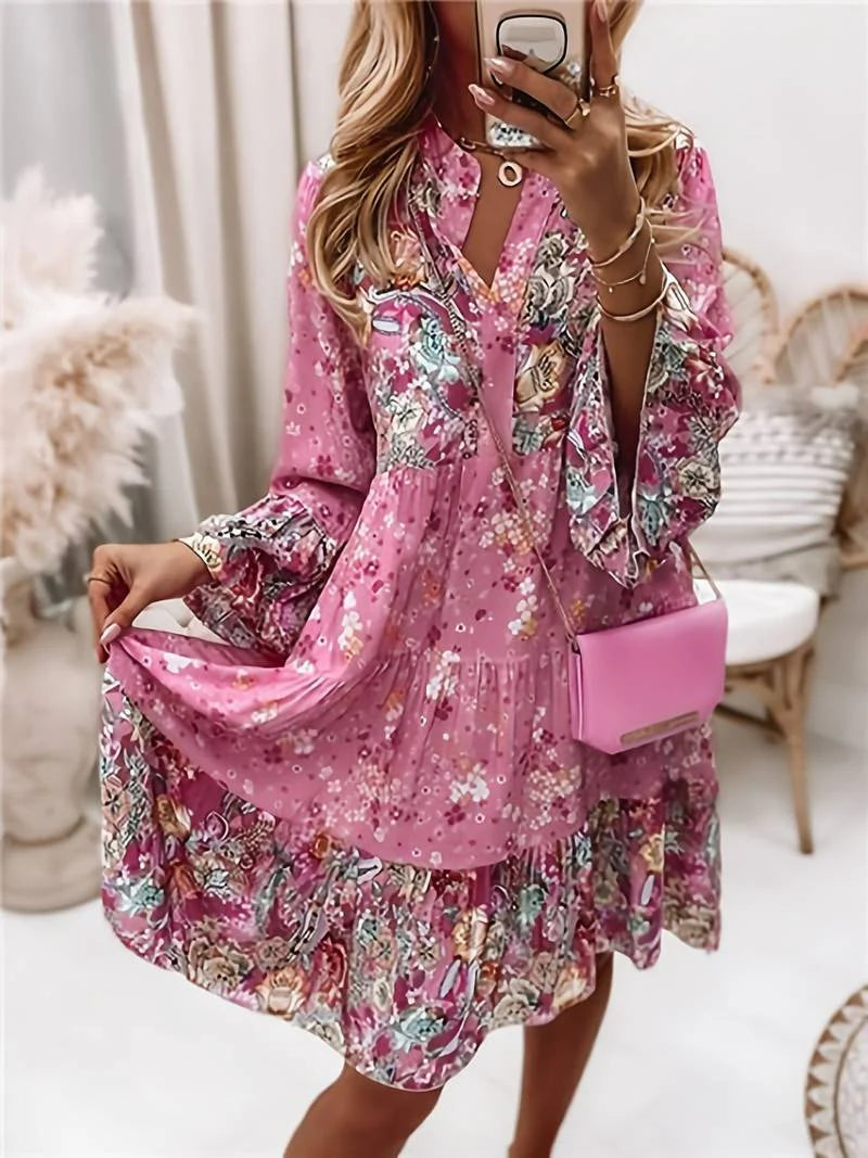 Ashley - Printed Belly Covering Boho Dress