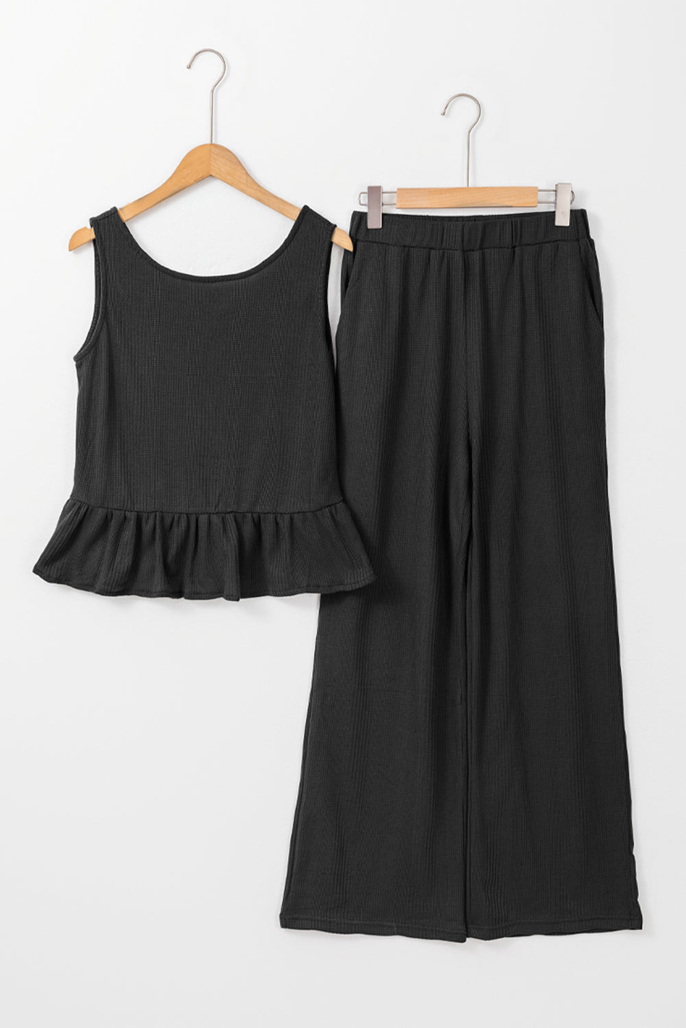 Amelia - Blue Ribbed Ruffle Tank Top and Pants Set