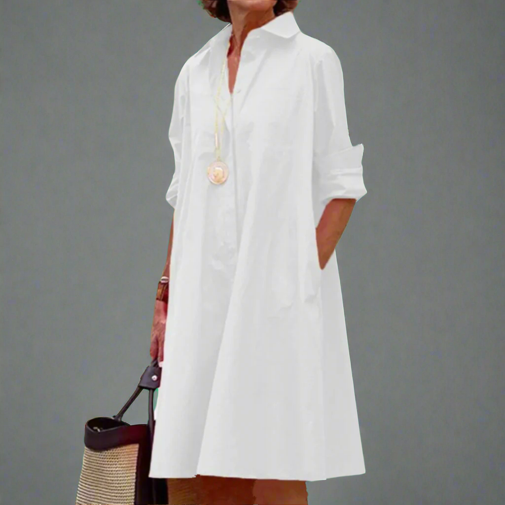 Tove - Women's Solid Long Sleeve Midi Dress in Solid Colors