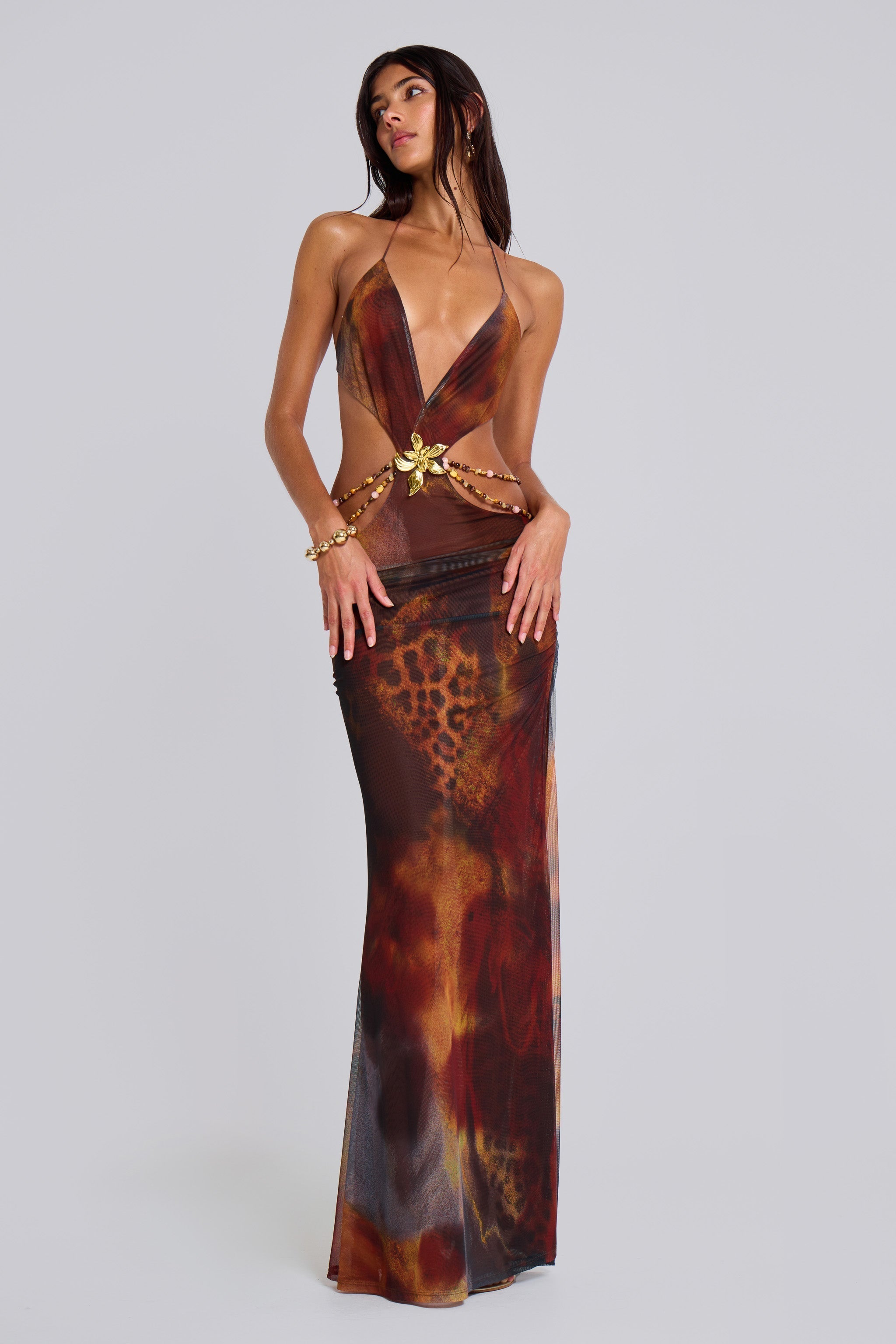 Martina – Cut-Out Beaded Mesh Gown