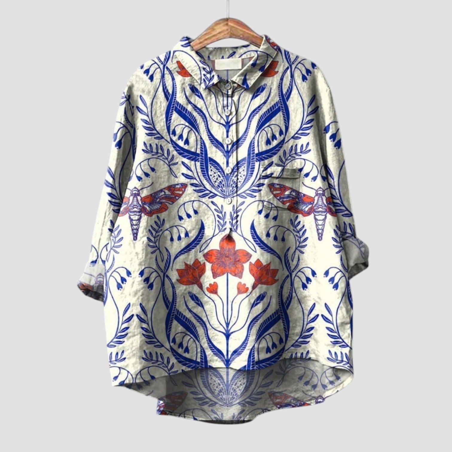 Ivana | Women's oversized shirt with botanical print and natural style
