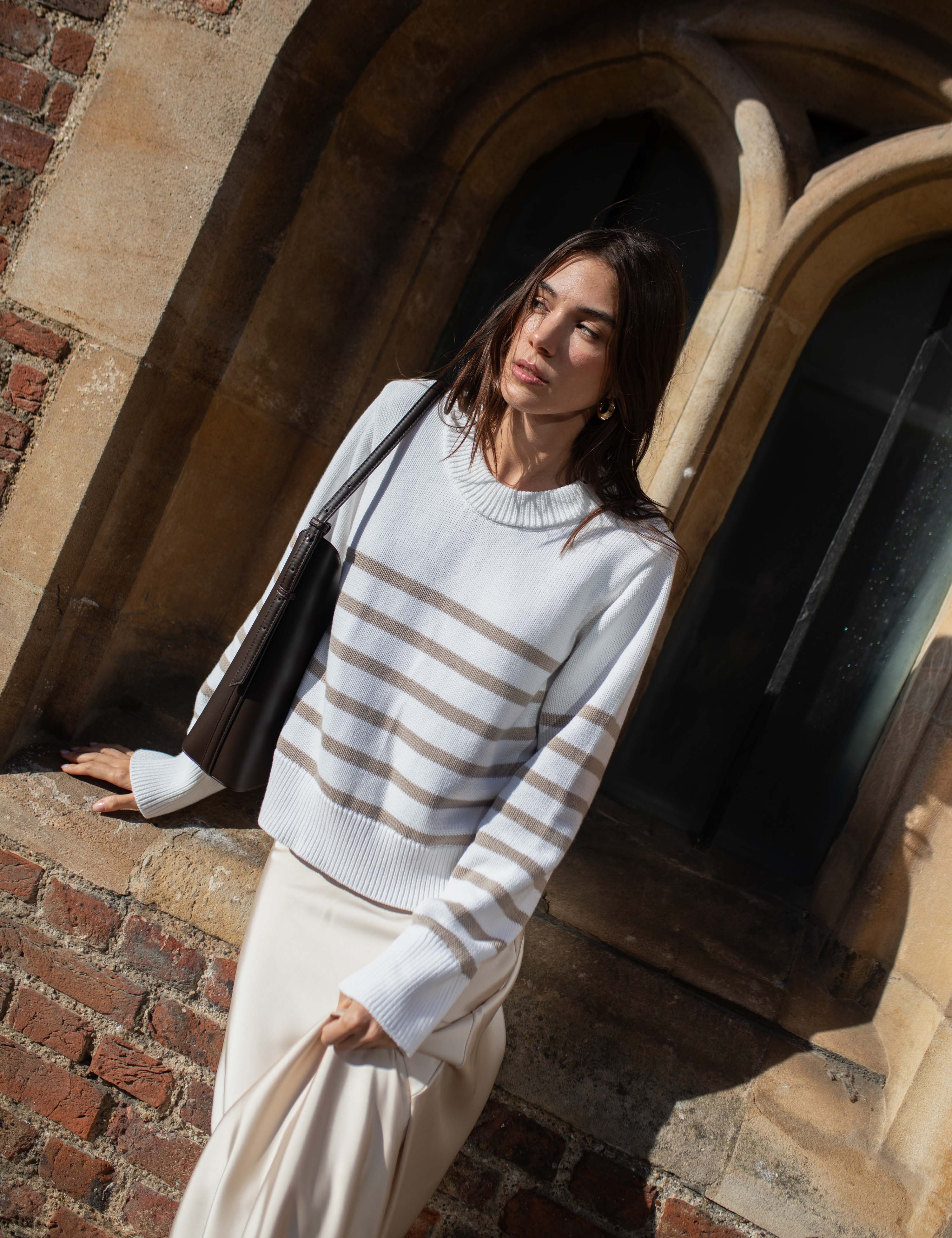 Isla - Devon Jumper: Cotton, Latte Stripe