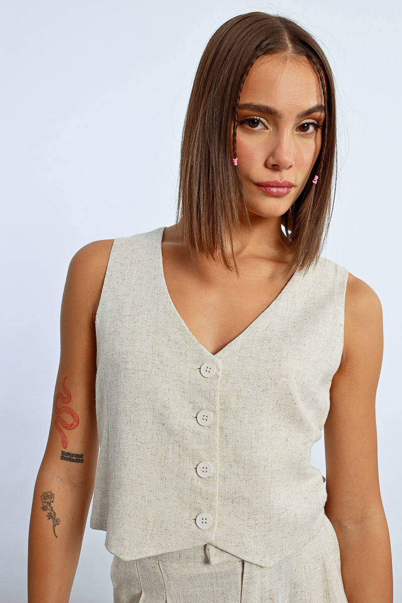 Isla – Light Beige Button Vest