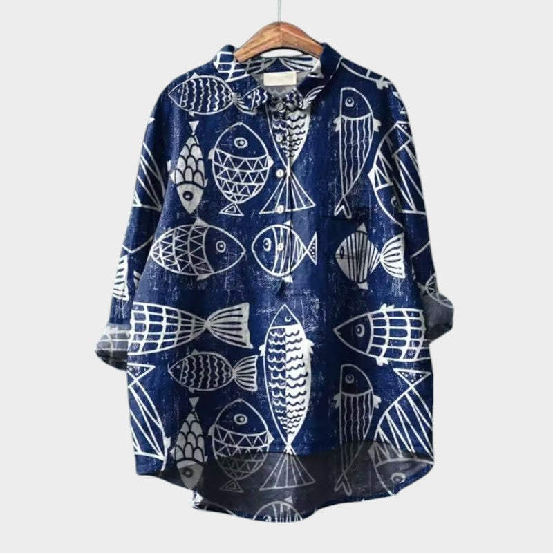 LUCIANA | Oversize Blouse with Stylized Cats and Unique Comfort for Every Day