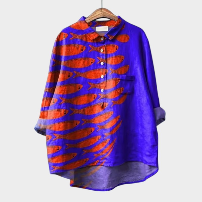 LUCIANA | Oversize Blouse with Stylized Cats and Unique Comfort for Every Day