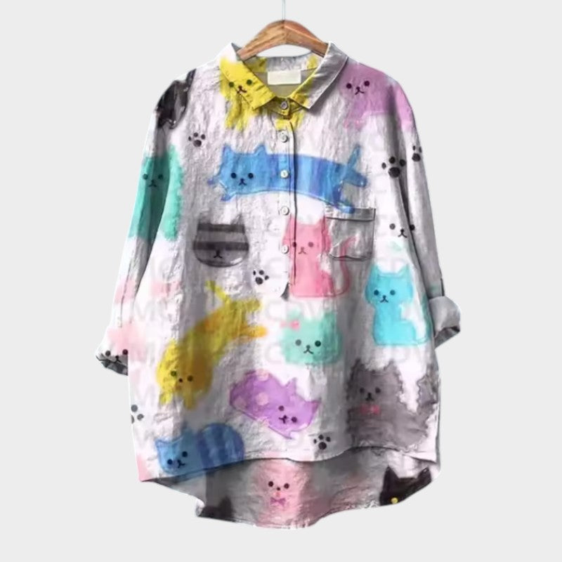 VIVIANA | Oversize Blouse with Watercolour Cats and Cheerful Comfort for Every Moment