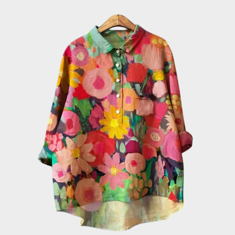 ELISABETTA | Oversize Floral Blouse with Comfort Wrap for Carefree Days