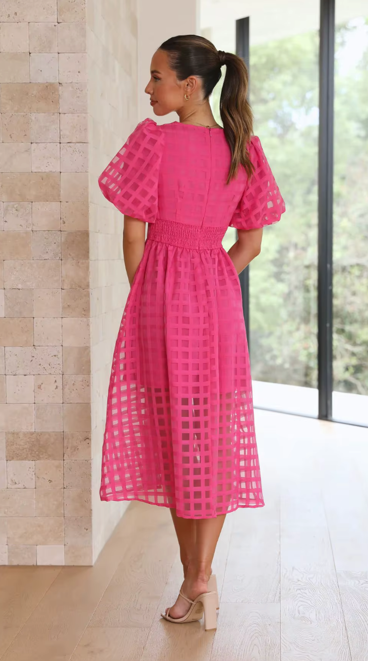 Julia – Mesh Check Midi Dress