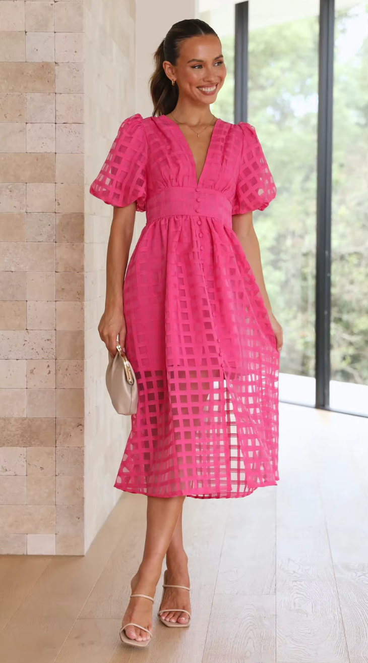 Julia – Mesh Check Midi Dress