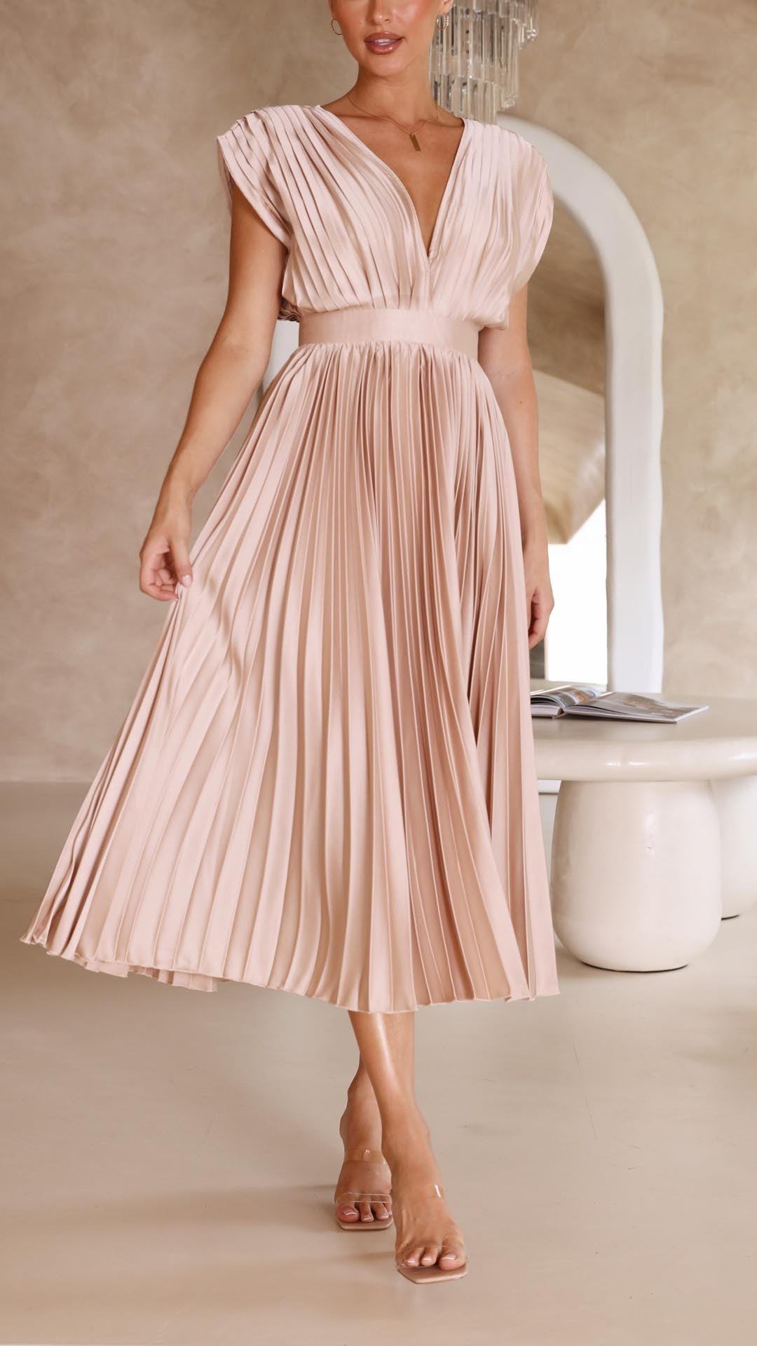 Alexis – Grecian Pleated Midi Dress
