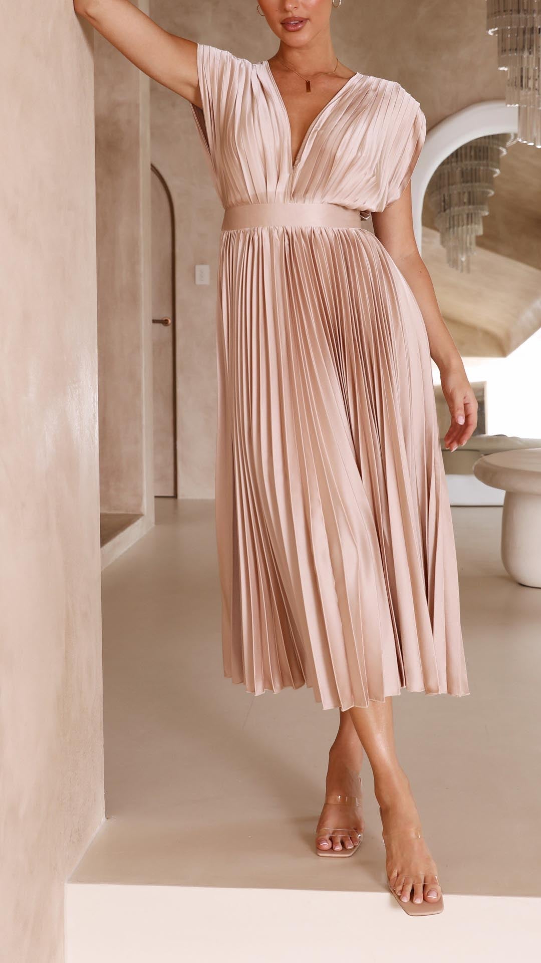 Alexis – Grecian Pleated Midi Dress