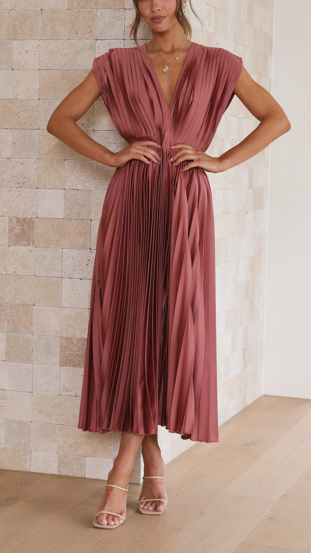 Alexis – Grecian Pleated Midi Dress