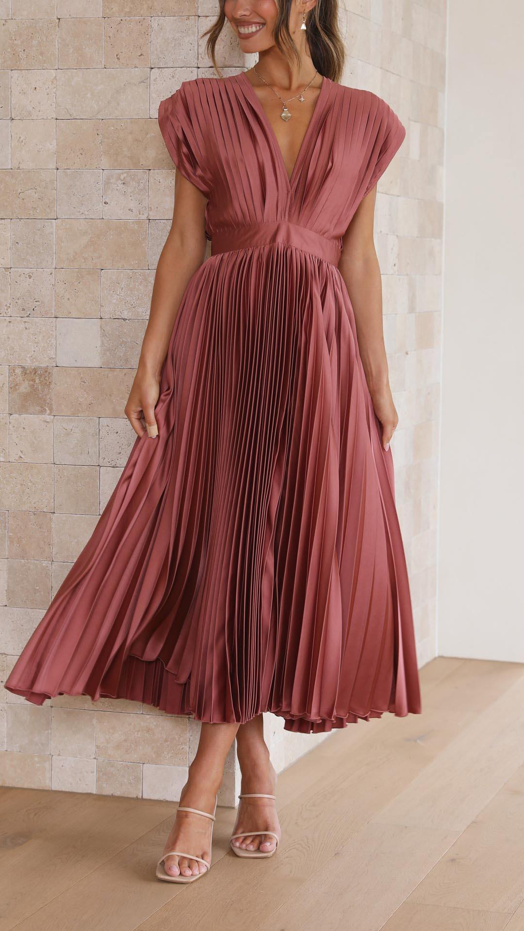 Alexis – Grecian Pleated Midi Dress