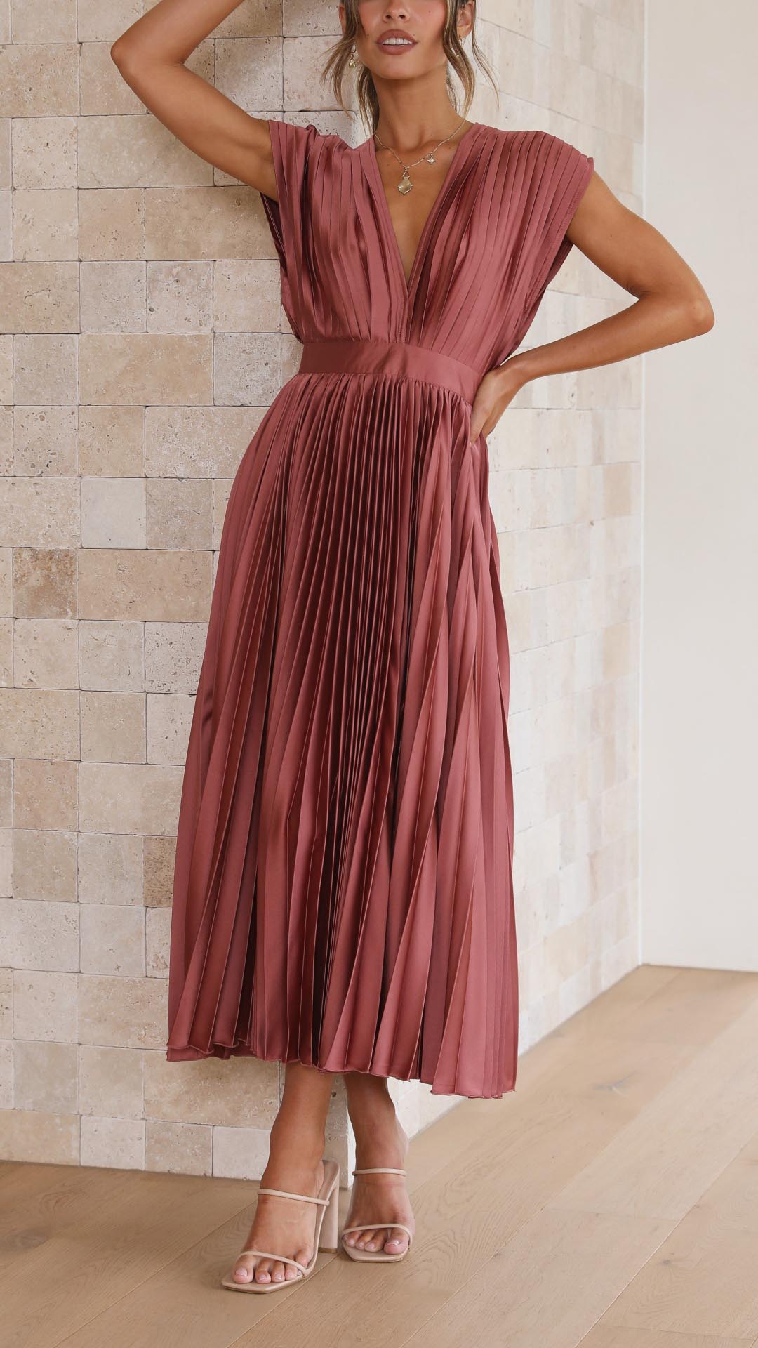 Alexis – Grecian Pleated Midi Dress