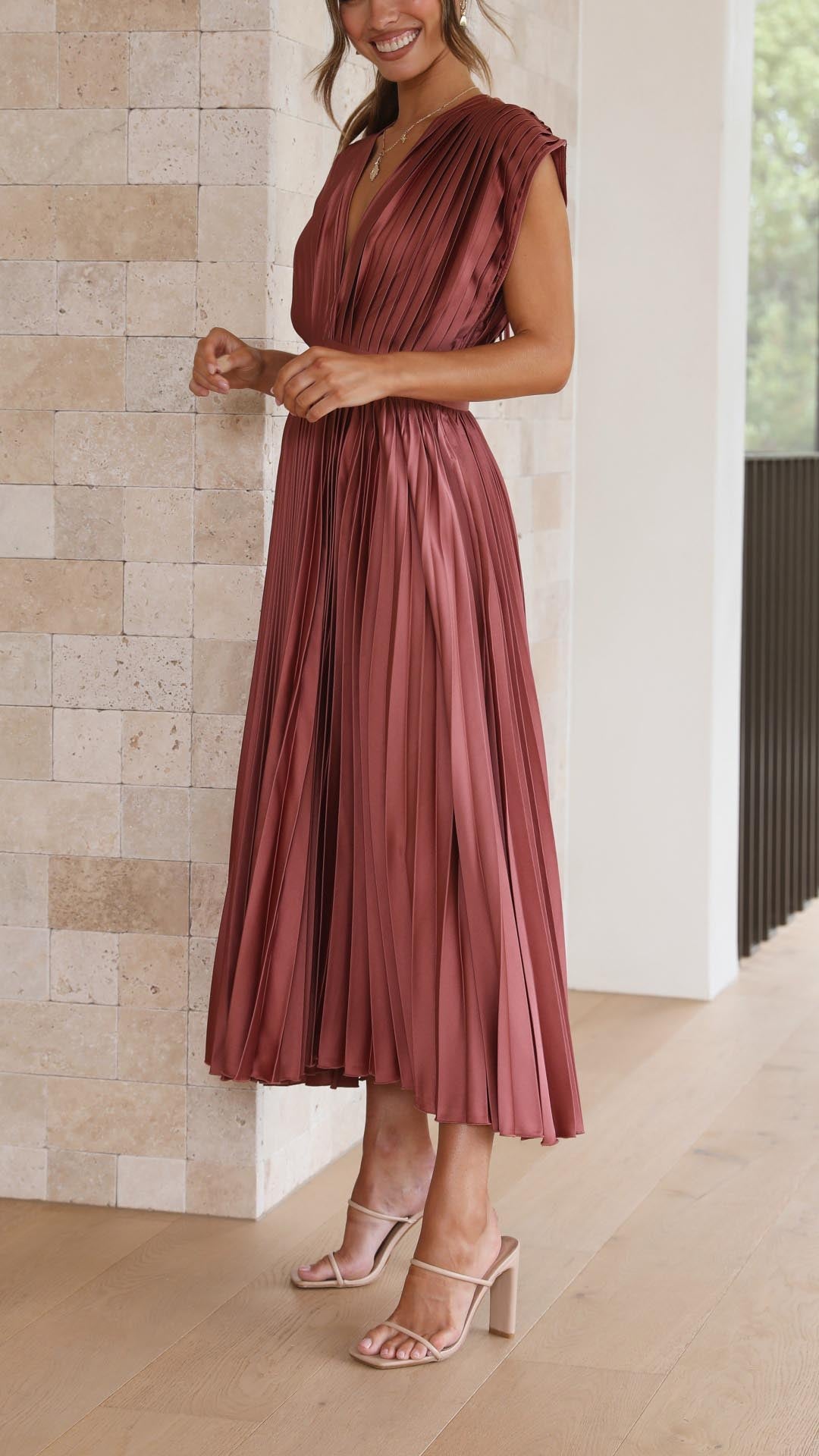 Alexis – Grecian Pleated Midi Dress