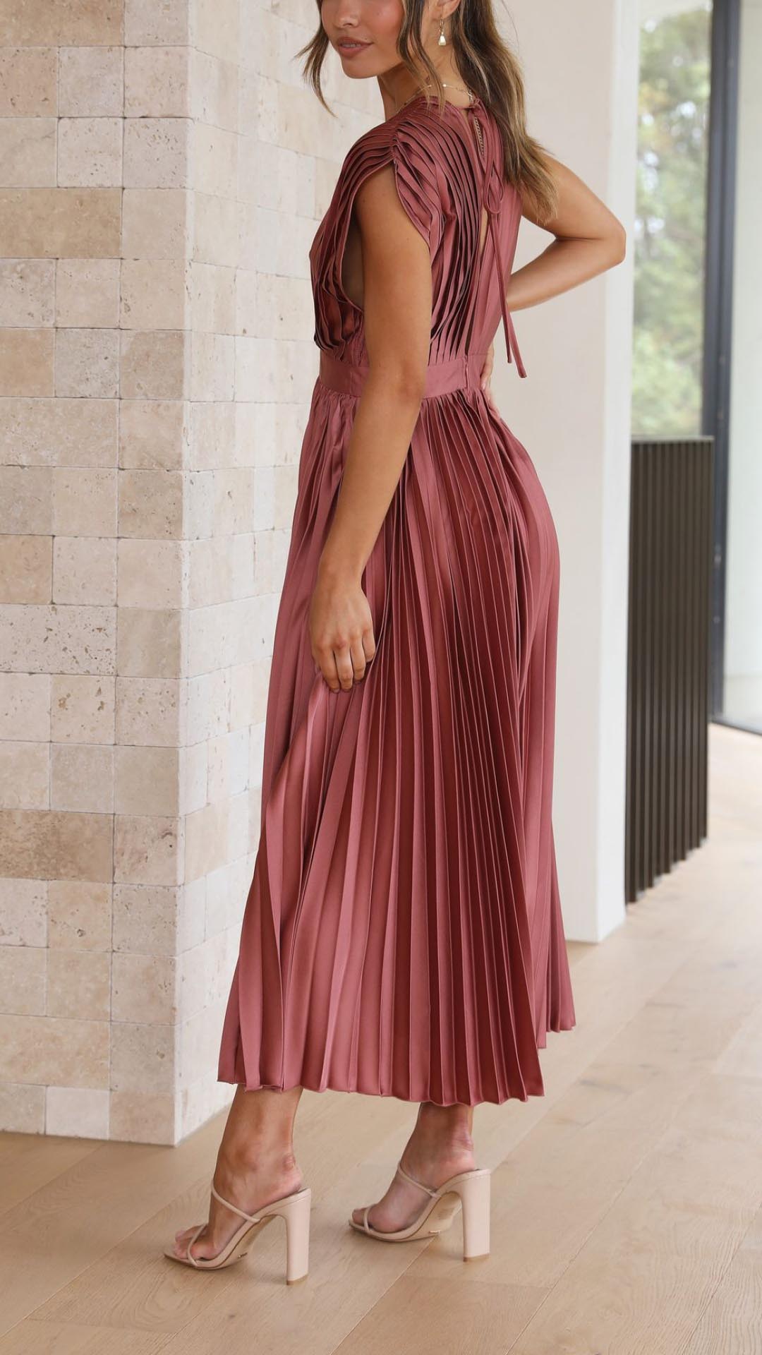 Alexis – Grecian Pleated Midi Dress