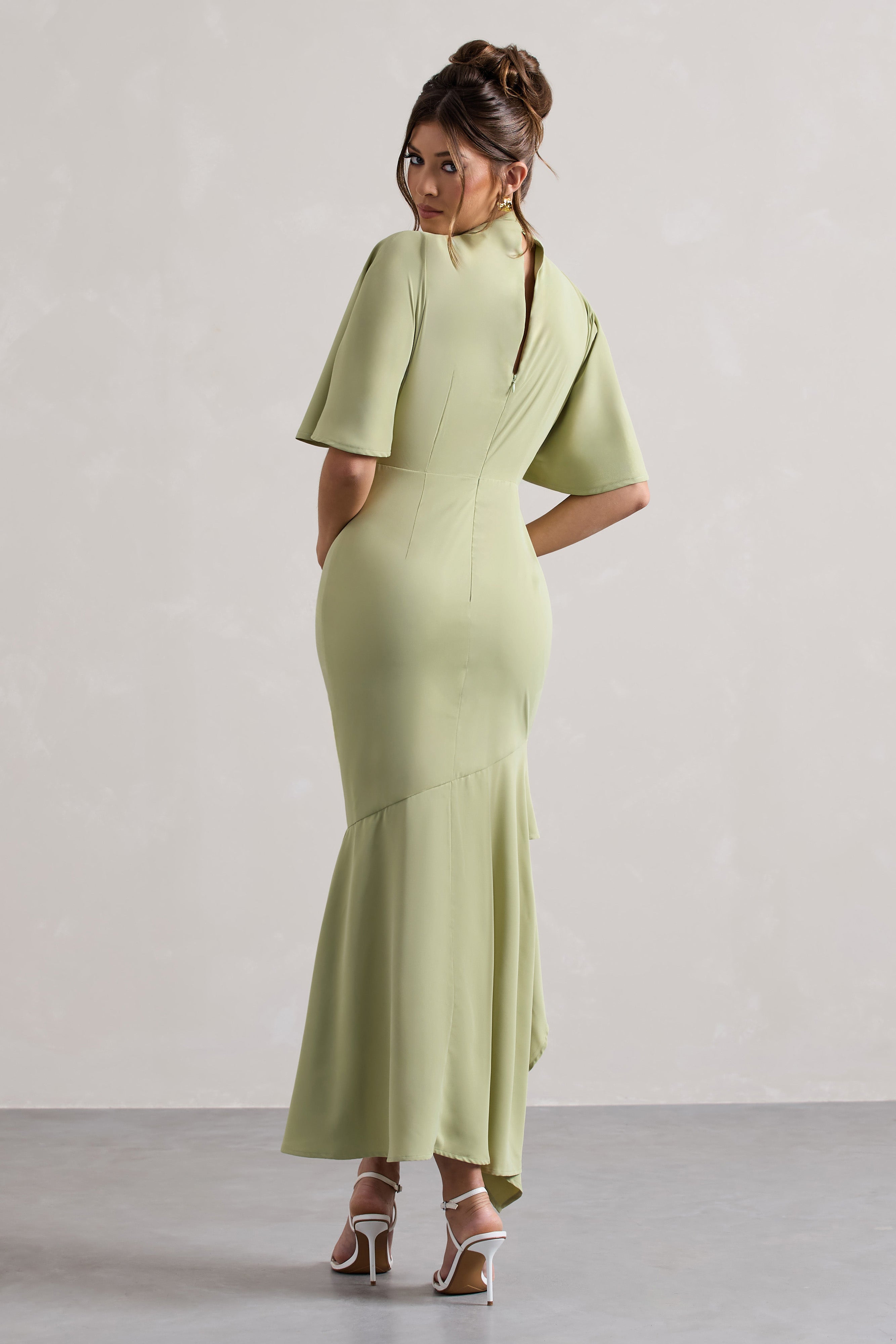 Lavinia - Sage High-Neck Flutter Maxi Dress