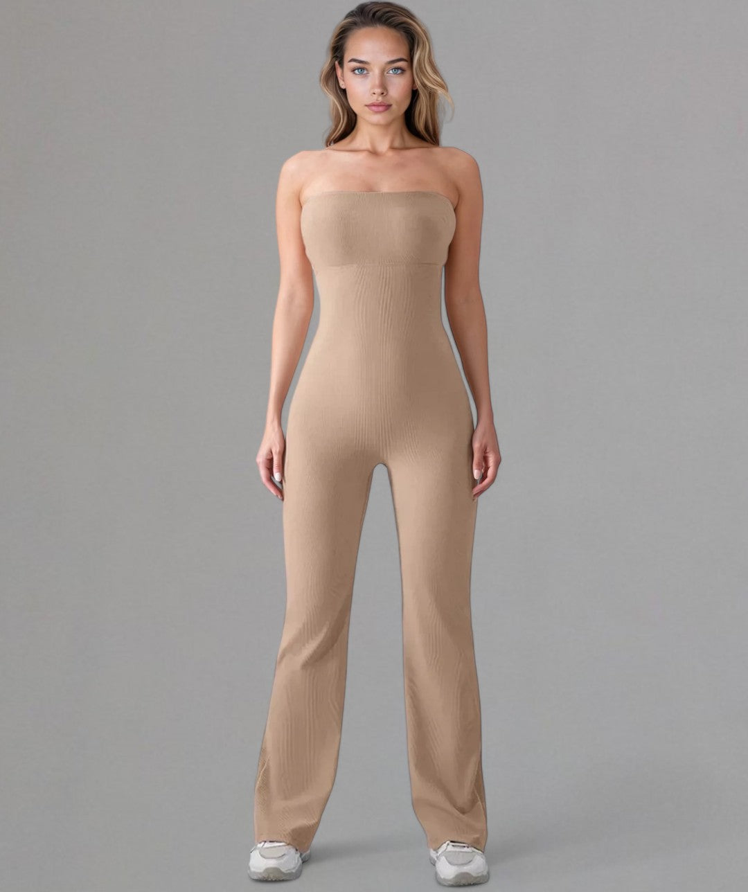 Sophie – Strapless Ribbed Wide-Leg Jumpsuit