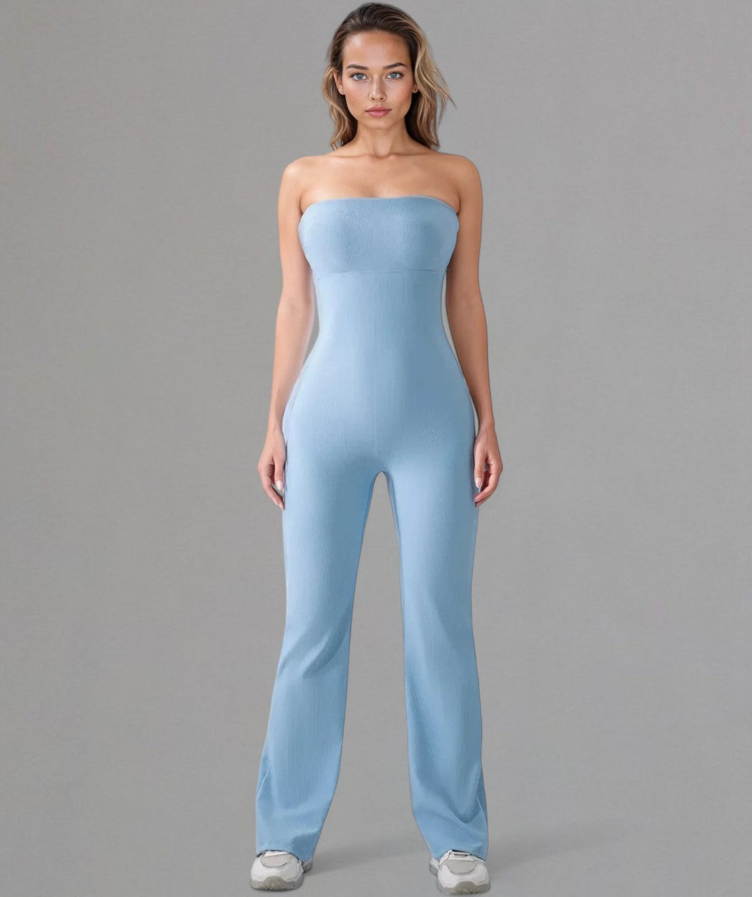 Sophie – Strapless Ribbed Wide-Leg Jumpsuit