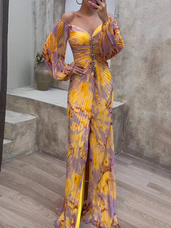 Gisselle – Crystal-Draped Pleated Gown
