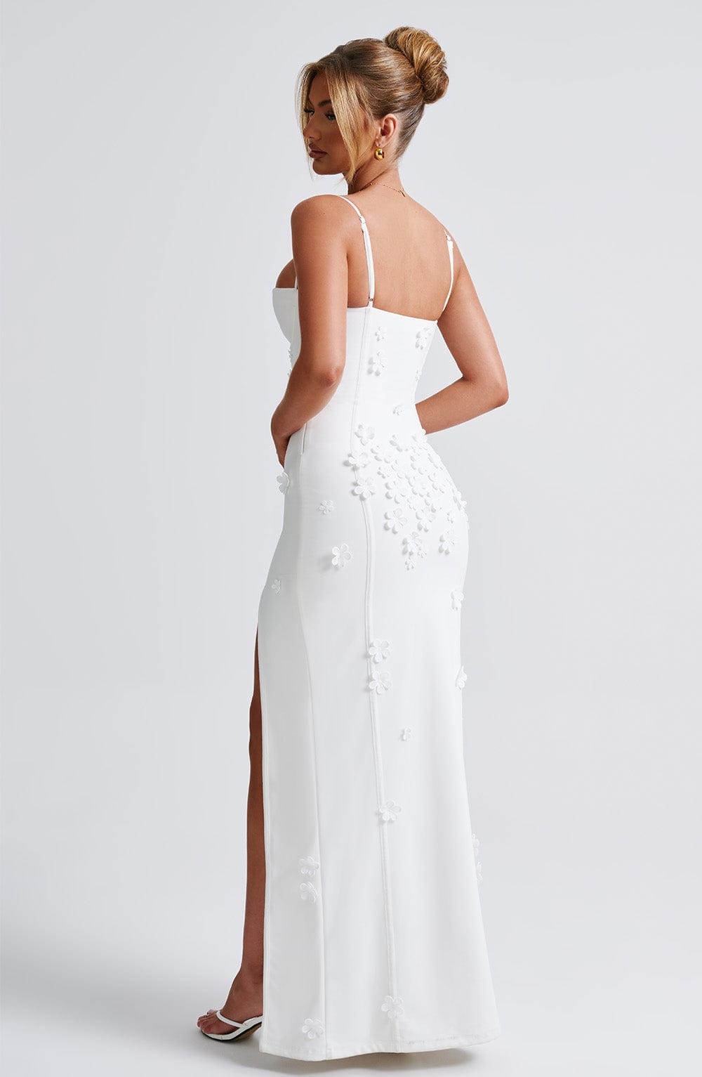 Concetta – Floral Appliqué Slit Gown