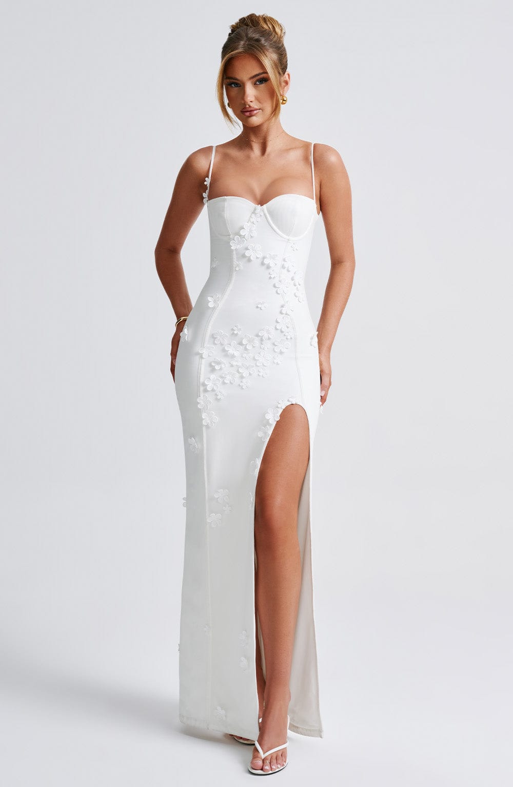 Concetta – Floral Appliqué Slit Gown