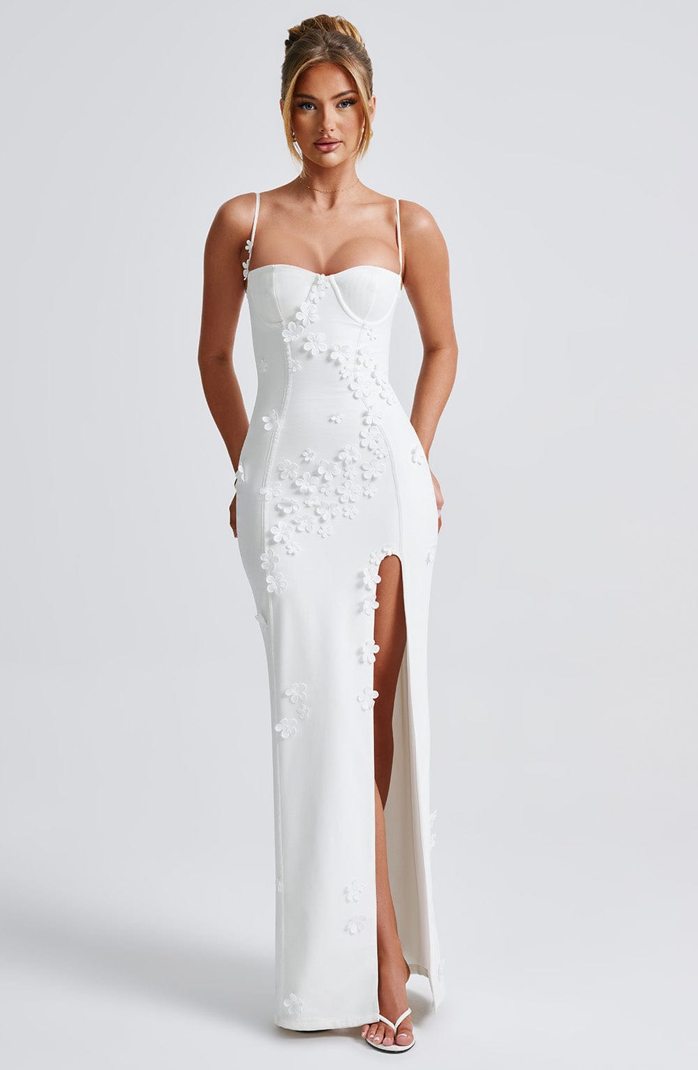 Concetta – Floral Appliqué Slit Gown