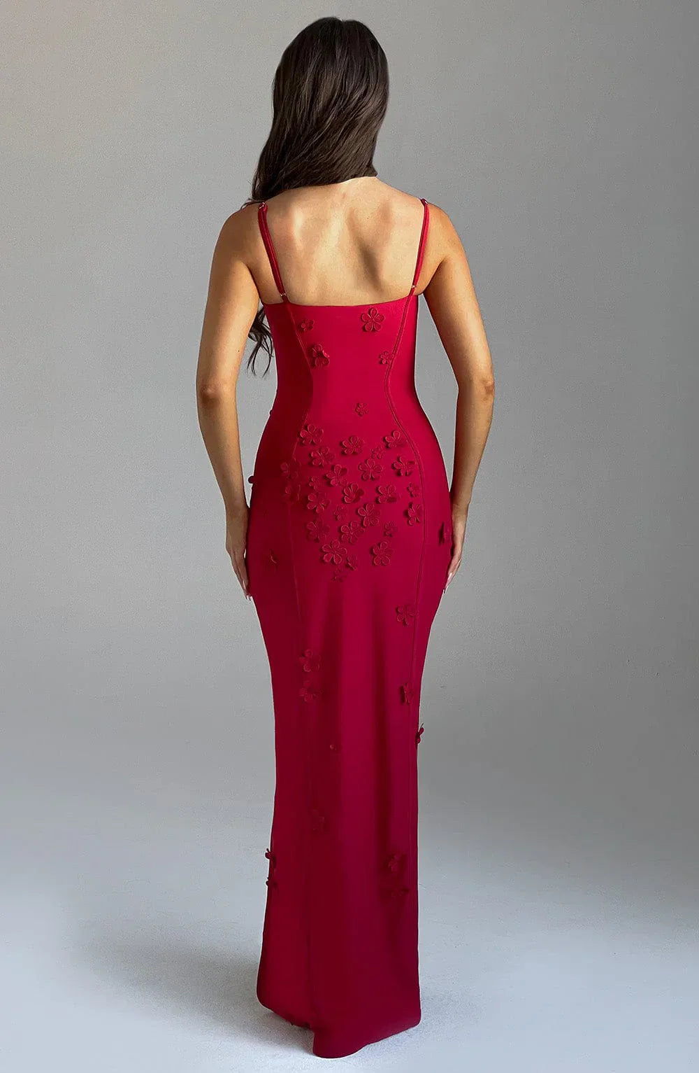 Concetta – Floral Appliqué Slit Gown
