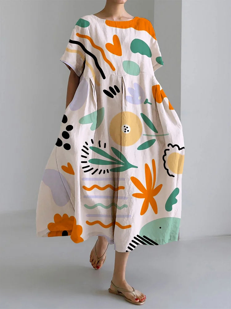 MILENA | Colourful Long Dress with Light Comfort and Artistic Print for Unique Summer Style