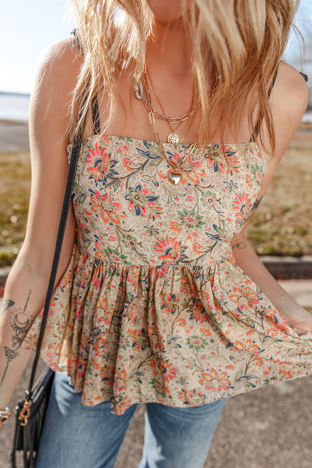Aria - Floral Spaghetti Strap Ruffle Cami