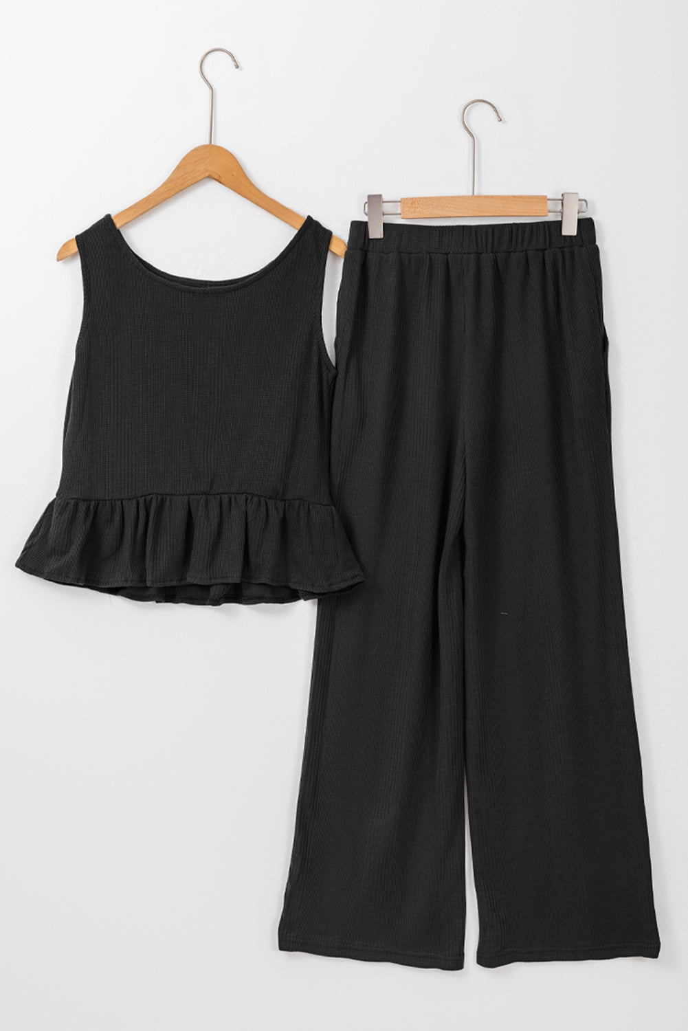 Amelia - Blue Ribbed Ruffle Tank Top and Pants Set