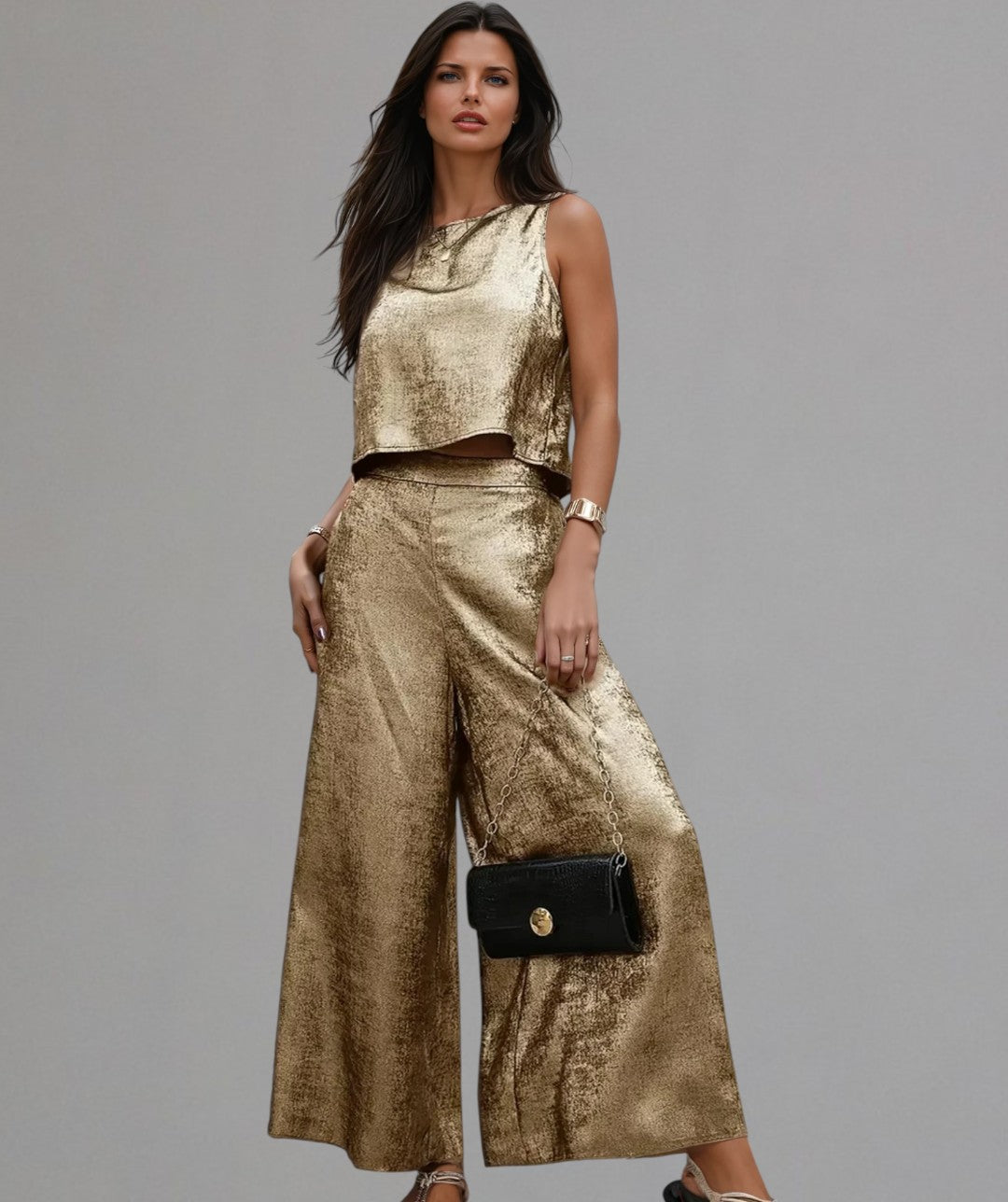 Gildessa – Chic Gold Metallic Two-Piece Set