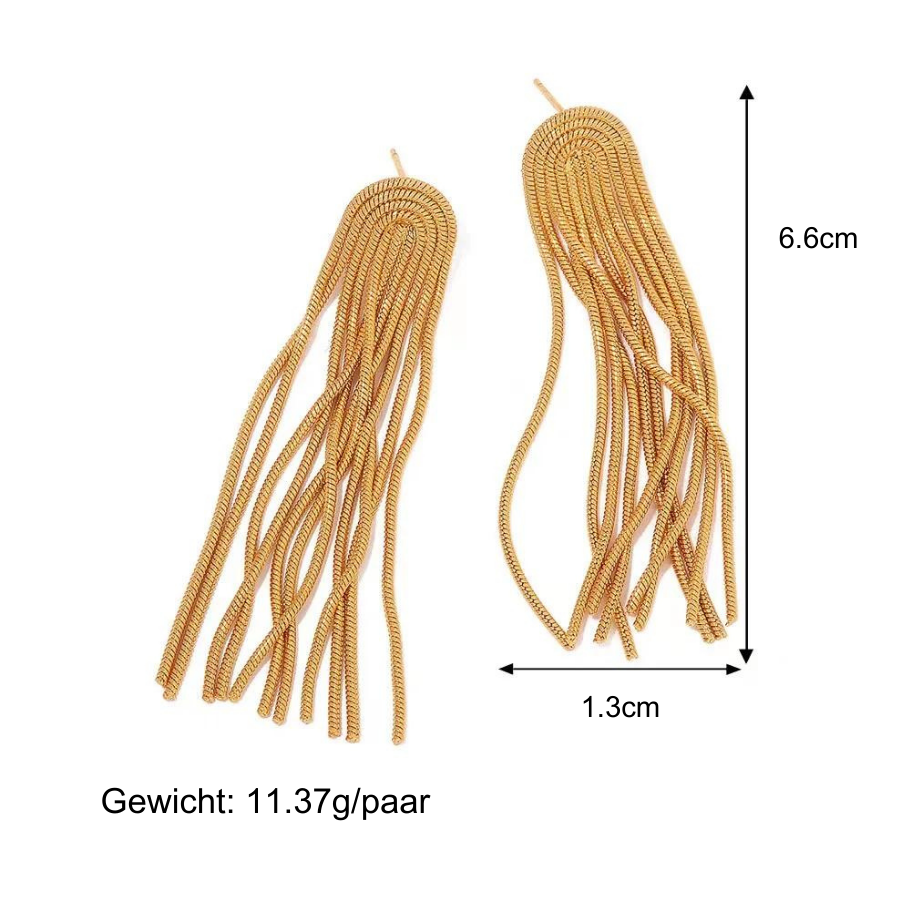 Amelia – Gold Tassel Drop Earrings