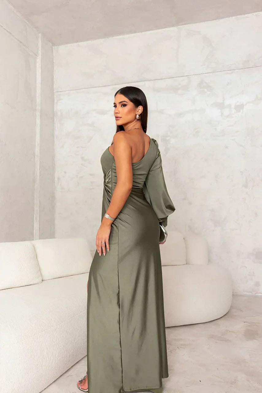 Silvana – Drape-Sleeve Satin Gown