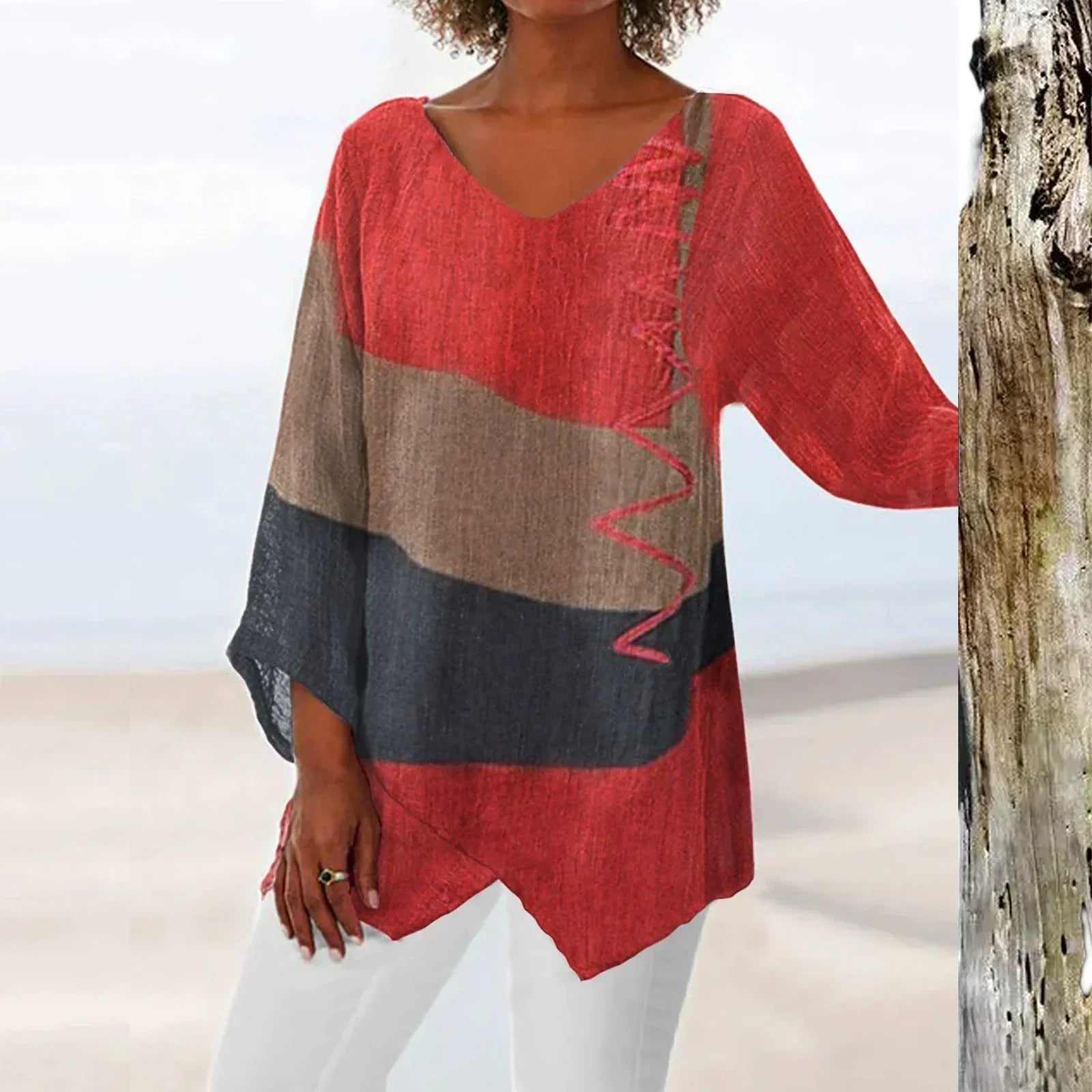 Emily – Elegant Lightweight Printed V-Neck Blouse