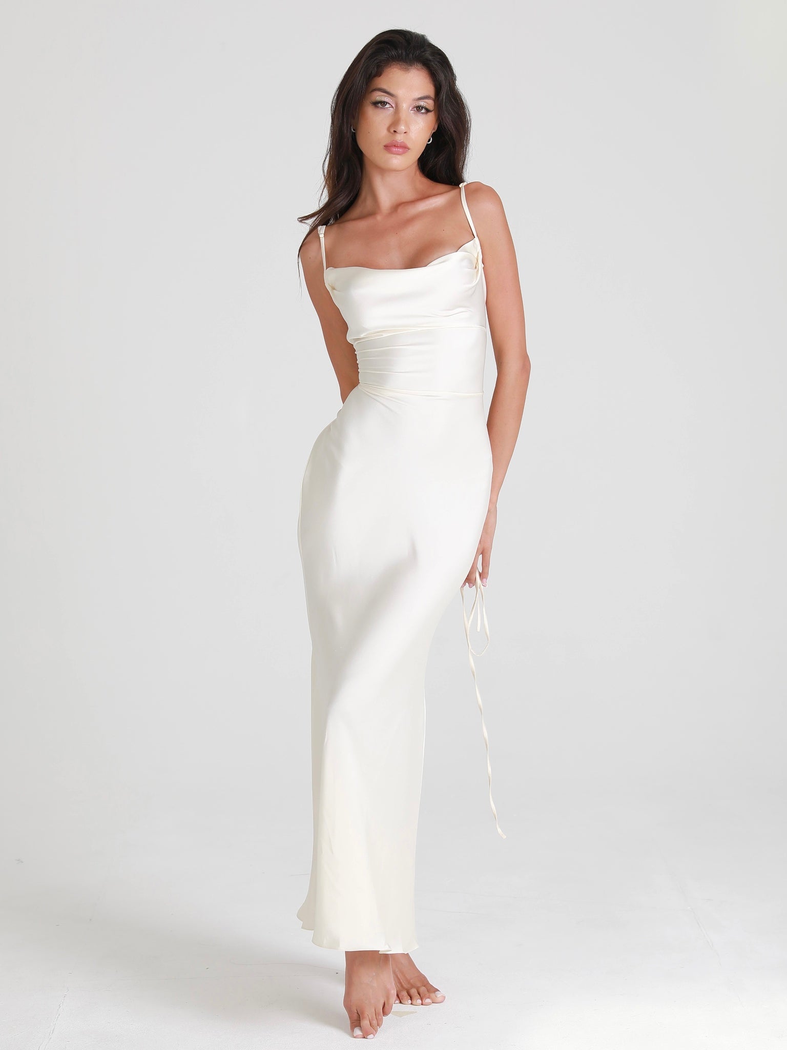 Natalina – Satin Tie-Back Cowl Gown