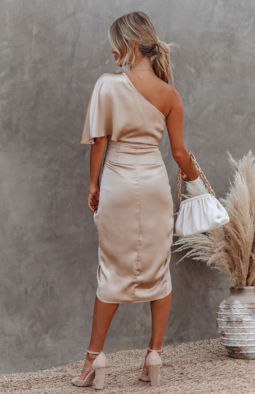 Maelle – One-Shoulder Drape Midi Dress