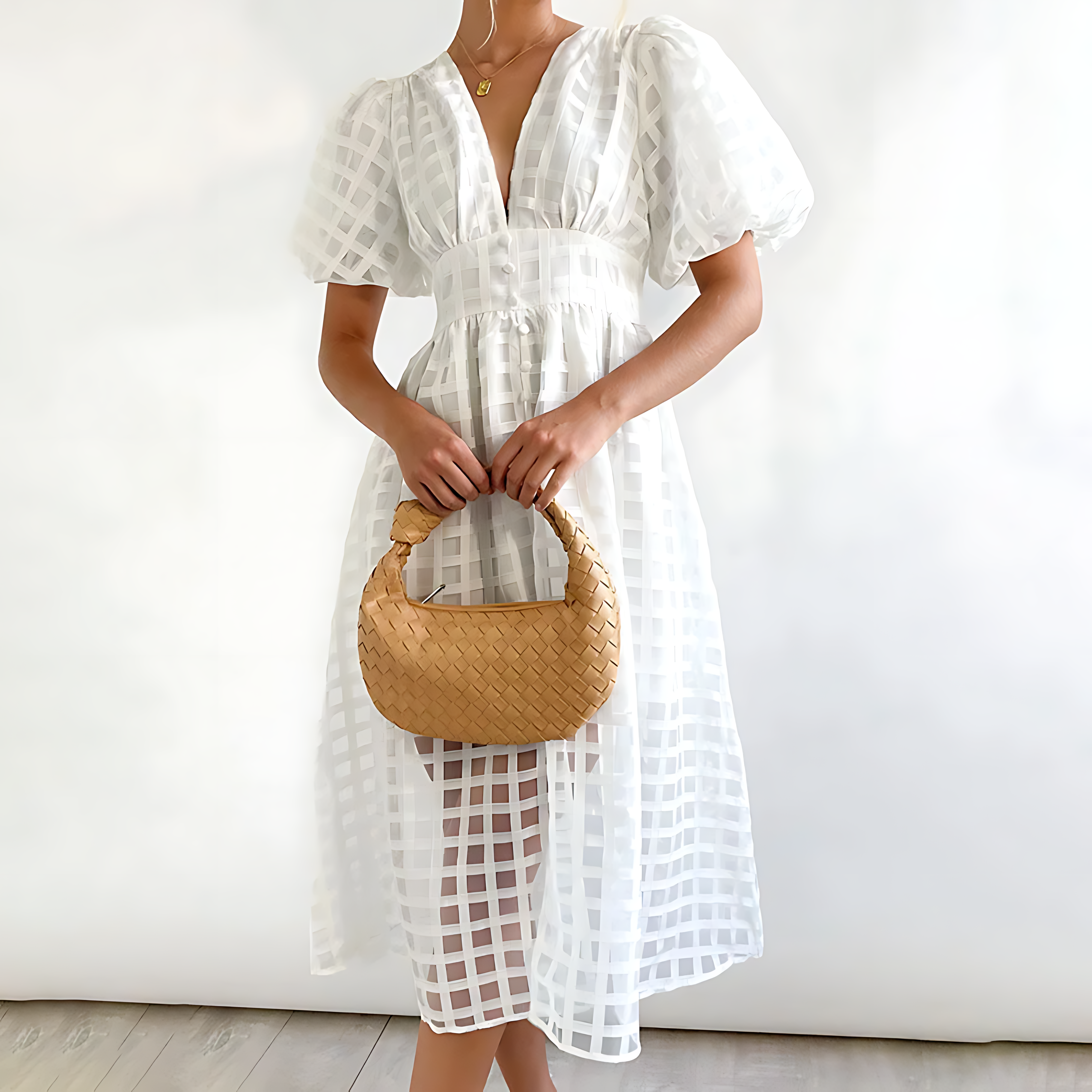 Julia – Mesh Check Midi Dress