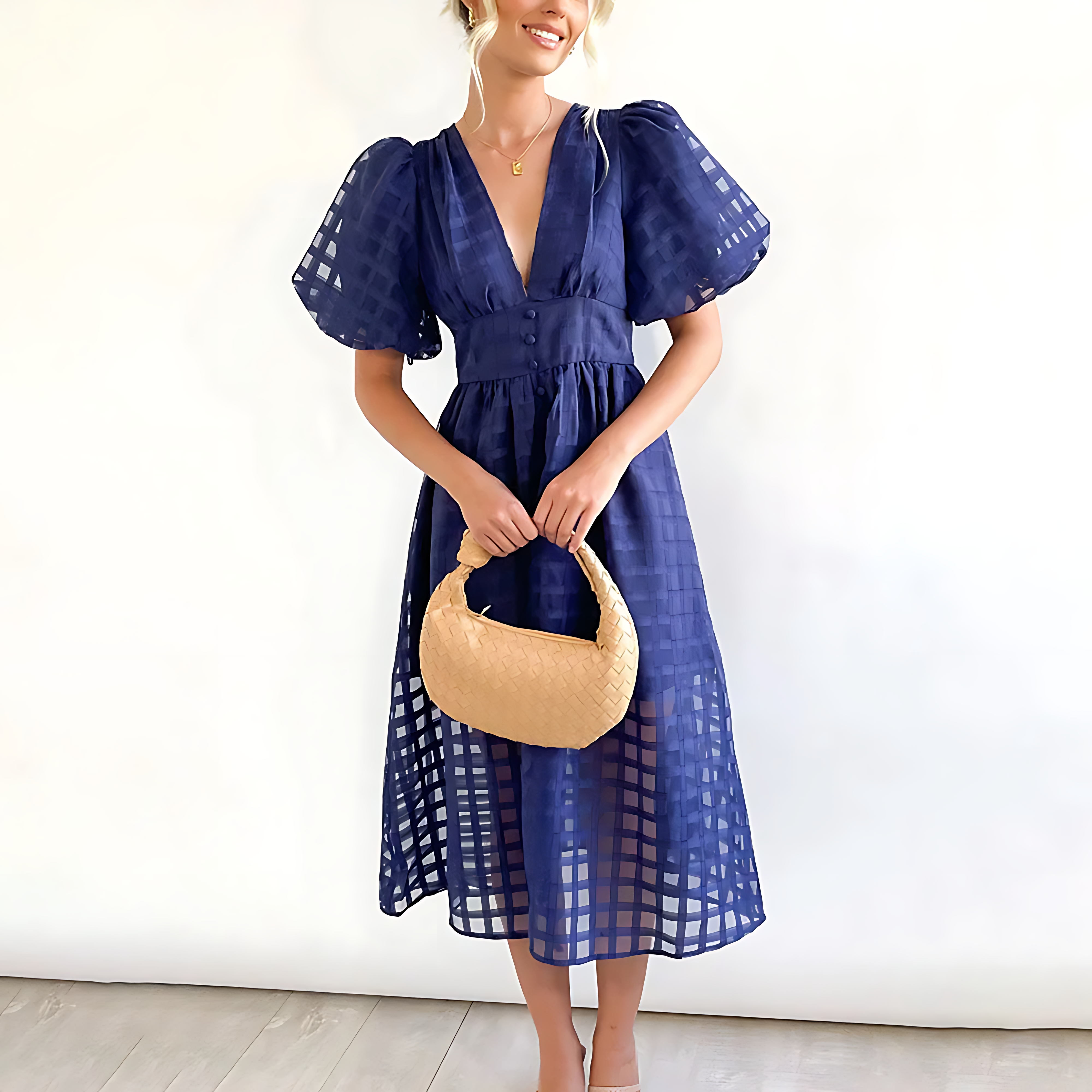 Julia – Mesh Check Midi Dress