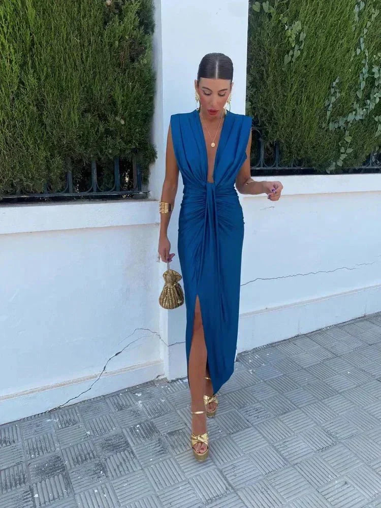 Cordelia – Draped Plunge Midi Dress